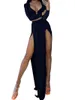 Casual Dresses Women Sexy Two-piece Clothes Set Solid Color Deep V-neck Long Sleeve Crop Tops And Slit Skit