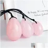 Decorative Objects Figurines Drilled Jade Eggs Natural Rose Quartz Yoni Egg For Kegel Exercise Crystal Sphere Vaginal Ben Wa Ball Dhyvm