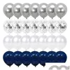 Party Decoration Navy Blue and Sier Confetti Balloons 100 st 12 tums vit pärla metallisk krom balloonsabux droppleveranshem ga dhuct