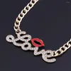 Necklace Earrings Set OEOEOS Women Accessories Red Lips LOVE Letter Pendant Gold Color Bracelet Errings Ring