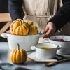 Miski prosta niebieska linia duża miska z zupą z rękojeść ceramiczna sałatka Nordic Nordic Breakfast Baking Tool