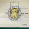 Anneaux de mariage de luxe plaqué argent carré de fiançailles pour femmes brillant jaune CZ pierre incrustée bande bijoux de mode cadeau de fête