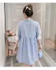 Zwangerschapsjurken 2023 Zomer los zwangere vrouw jurk verpleegkundige katoen shirts kanten mouw lapwerk afslag down kraag zwangerschapskleding