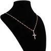 Hänge halsband Gud välsigne Amen Crystal Cross Halsband Kvinnor Julsmycken Dop Guldkrucifix Collier Femme Accesorios Mujer N0210