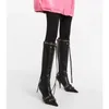 Boots Fashion Luxury Pointed Toe Stiletto Women's Shoes Retro Metal Buckle Zipper Knee High Slim Tassel Women Size 43 230113