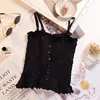 Women's Tanks Women Knitting Ruffles Buttons Cropped Tops Girls Knitted Sweet Chic Camisole Crop Top With Adjustable Spaghetti Straps