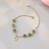 Anklets mosan 14k pläterad guld naturlig Hetian Jade Anklet justerbar för kvinnors modesmycken