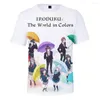 Heren t shirts iroduku de wereld in kleuren zomer kinderen anime 3d shirt mannelijke o-neck cartoon tee tops dameskleding extra groot voor mannen