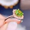 Anelli a grappolo Fiore rotondo Grande anello Naturale Vero verde Peridoto Argento sterling 925 9 9mm 3,5 ct Pietra preziosa Gioielleria raffinata J22781