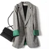 Kvinnors kostymer Heydress 2023 Kvinnor Långärmad enkelknapp Blazers Office Lady Elegant Slim Casual Plaid Blazer Coat Bleazer Mujer