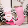 Juldekorationer dekoration ornament 3d Santa Snowman Design Candy Stocking Bag Pink Xmas Tree Hanging Gift Sockschristmas