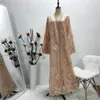 Etnische kleding Midden Wepbel Flower Borduurde East Fashion Women's Abaya Mesh Floral Cardigan Robe Women Long Open Jurk