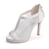 Dress Shoes Woman See Through Lace Open Toe Summer Boots Satin Red Black White Ivory Lady Wedding Party Cocktail Fashion