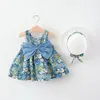 女の子のドレス2pcs/set flowers夏のファッション幼児の女の子の子供服ビーチドレスキッド衣装を送る帽子0〜3 y