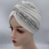 Etniska kläder 2023 Summer Breattable Sequins Turban Cap Women's Head Wraps Muslim Headscarf India Hat Ready Hijab Bonnet Turbante