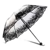 Umbrellas Portable Folding Umbrella Fashion Transparent Outdoor Rain Gear Creative Black Printed Pattern Bumbershoot Drop Delivery H Dhnyb