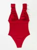 Kadın Mayo Seksi Nervürlü Tek Parça Mayo Kadın Fırfır Kadın Lace Up Bodysuit Yüzme Suit Plaj Kıyafeti