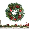 Flores decorativas Corona de Navidad 35 cm Cono de pino artificial Fruta roja Festival de invierno Colgador de puerta principal Decoraciones