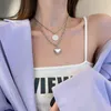 Choker Indie Silver Color Dainty Double Layer Heart Chain Pendant Necklaces Gothic Punk Streetwear Jewelry Grunge Aesthetic Accessories