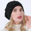 Basker mode kvinnor pärlor borr beanies hatt elastisk turban höst vinter varm stickad pullover hög mössa skallies hip hop bonnet