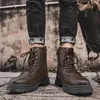 Botas para hombre Moda de nieve Zapatos de plataforma de cuero natural Botas de tobillo de vaquero Masculinas Zapatos Hombre Felpa cálida