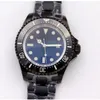 Montre de luxe pour hommes 44 mm, cadran bleu noir, tout noir PVD/DLC, mouvement mécanique automatique, acier inoxydable revêtu, date, lunette en céramique, montre-bracelet lumineuse principale