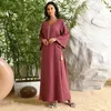 Etniska kläder Guld Stamping Jalabiya Kaftan Dress Women Dubai Abaya Casual Modest Robe Muslim Arab Moroccan Caftan Party Turkiet Autumn