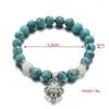 Strand Bracelet Turquoise Beads Hand String Yoga Energy Luminous Lotus Sanskrit Stone243E