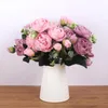 Decorative Flowers Artificial 9 Heads Silk Rose Peony Fake Flower Simulation Flannel Home Party Wedding Decoration Bridal Bouquet