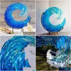 العناصر الجدة موجة المحيطات الزجاجية المنصهرة الزجاجية التدرج الأزرق زخرفة الأمواج شكل الراتنجات الفنية لديكور المنزل Drop Deli dhtcw