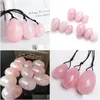 Objets décoratifs Figurines Oeufs de jade percés Oeuf de Yoni en quartz rose naturel pour l'exercice de Kegel Sphère de cristal Vaginal Ben Wa Ball Dhyvm