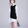 Casual Dresses Dress Female Spring 2023 Fashion Irregular Shirt Long Sleeve Medium Vest Two-Piece Tide H1082