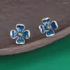Studörhängen 925 sterling silver emalj liten för kvinnor flickor retro etniska blå blomma smycken grossist eh146