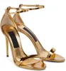 Eleganta damer Keira Patent Leather Summer Sandals Shoes Women Pop Heel Gold-Plated Carbon D-Barock High Heels Lady Gladiator Sandalias Party Wedding EU35-43