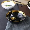 Bowls Gold Inlay Ceramic Soup Bowl Tableware White And Black Salad Dinner