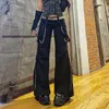 Pantaloni da donna con lacci Cargo Goth Pantaloni neri a vita bassa Pantaloni sportivi alla moda punk vintage Pantaloni larghi da donna coreani