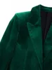 Kobiety damskie Blazers Traf Velvet Blazer Woman Winter 2023 Zielony krawiecka Blazer Blazer Zestaw 2 sztuki