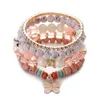 Strand Natural Gold Color Butterfly Beads Bracelet Pulserase Men Pink Imitation Bodhi Bracelets Jewelry For Woman Drop