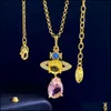 Hochzeitsschmuck setzt luxuri￶ser Designer Damen Halsketten Ohrstollen Halskette Ohrring mit blau rosa wei￟en Kristall Diamonds Planet Pen Dhdjh