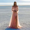 Sukienki imprezowe eleganckie na ramię 2023 Seksowna wysoka szczelinka A-line Tiul Evening Sukni
