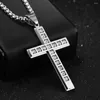 Pendentif Colliers Petit Ami Cadeau En Acier Inoxydable 316L Silve Croix Crucifix Avec Perceuse CZ Collier Hommes Femmes Boîte Chaîne Punk Xmas 24"