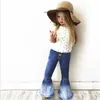 Jeans Trendy Girls Stili primaverili e autunnali per bambini medio piccoli Cuciture retrò Contrasto di colore svasato