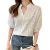 Chemisiers pour femmes chemises solides pour femmes chemise brodée chemisier blanc ajouré demi manches hauts femme 2023