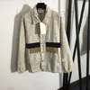 Chaquetas de mujer Diseñador Último Jacquard Mujeres Creativo Patchwork Abrigo Moda Solapa Cuello Chaqueta Beige Tejido 2QUW