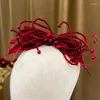 Nakrycia głowy Bride ślub ślubna Czerwona krawędź spinka do włosów moda prosta kwiatowy łuk