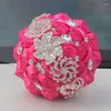 Decorative Flowers Arrived Fushia Artificial Wedding Bouquets Crystal Bridemaid For Decoration