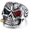 Ringos de cluster neo-gótico Red Eye Skull Ring For Men Silver Color Open Punk Biker Jewelry Giftcluster