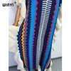 Casual Dresses WINYI knitting Rainbow printing Comfort Warm winter fashion Holiday dress Elegant Africa Women Boho party long dress 230113