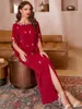 Etniska kläder A128 Rose Red One Neck Medium Sleeve Long Dress Celebrity Party Net Net Net