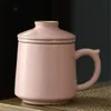 Mugs Ceramic Ru Kiln Office Teacup Tea Water Separation Cup With Lid Simple Filter Drinking Strainer Coffee Mug Drinkware 450ML